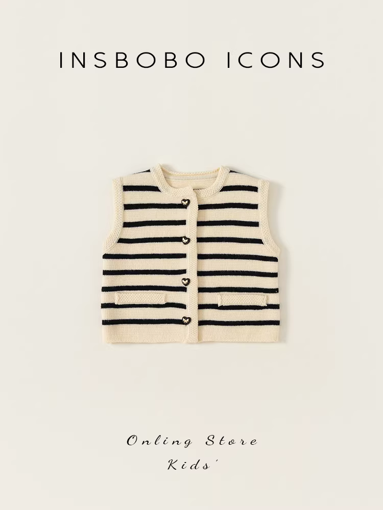 Áo len dệt kim INSbobo cho bé gái, áo len trẻ em đơn giản, mẫu mới 2025, áo len sọc thời trang mùa thu cho bé gái