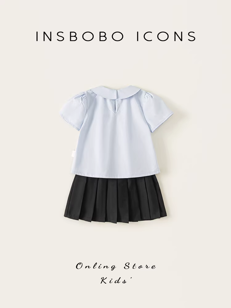 Bộ trang phục hè INSbobo cho bé gái 2025, trang phục đầu hè cho bé gái, áo sơ mi phong cách preppy bộ hai mảnh, quần áo trẻ em, chất liệu mỏng