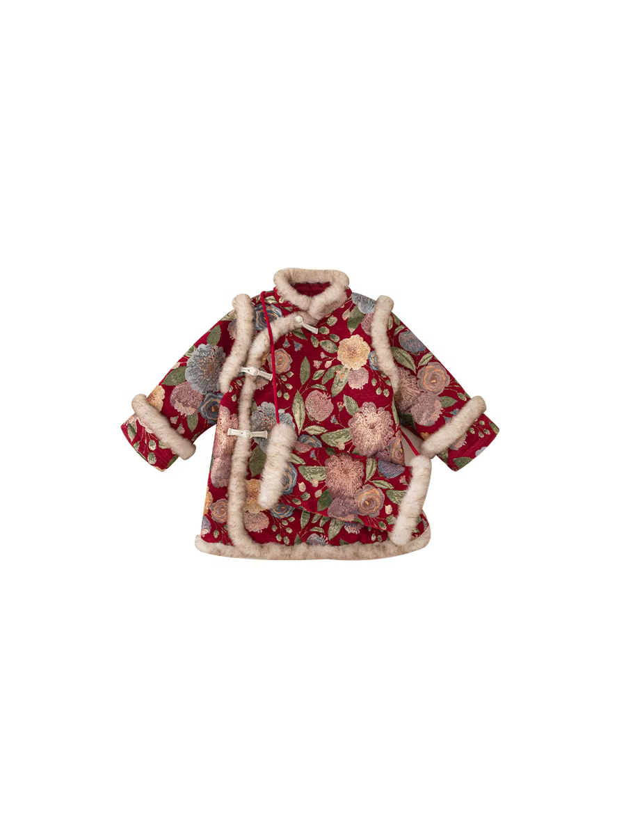 Hanfu dành cho bé gái, váy sườn xám cho bé gái, quần áo mùa đông phong cách Trung Hoa, trang phục trang trọng cho bé gái một tuổi, quần áo phong cách Trung Hoa mới cho trẻ em trong mùa đông.