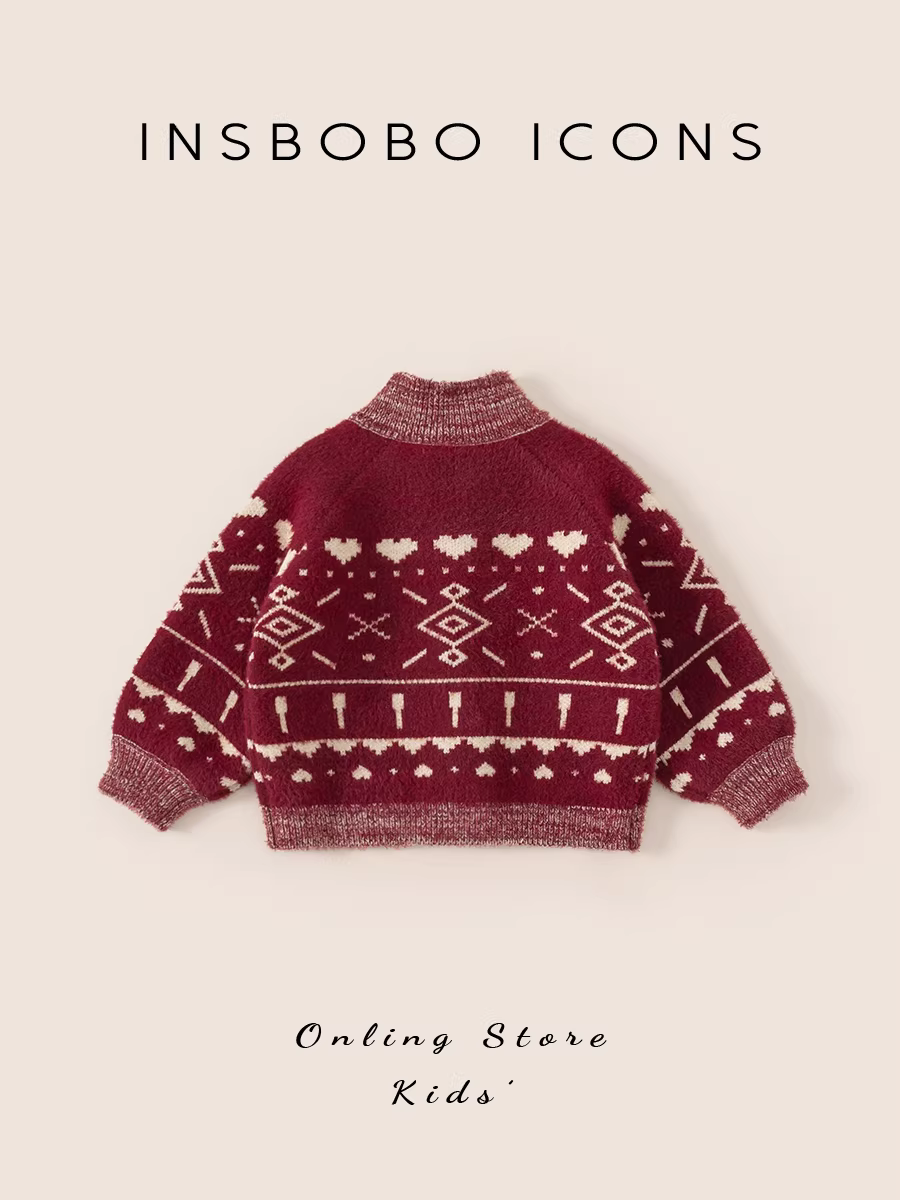 Áo len INSbobo cho bé gái mùa đông 2025, áo len dày dặn cho bé trai, áo khoác trẻ em mùa đông, quần áo Giáng sinh