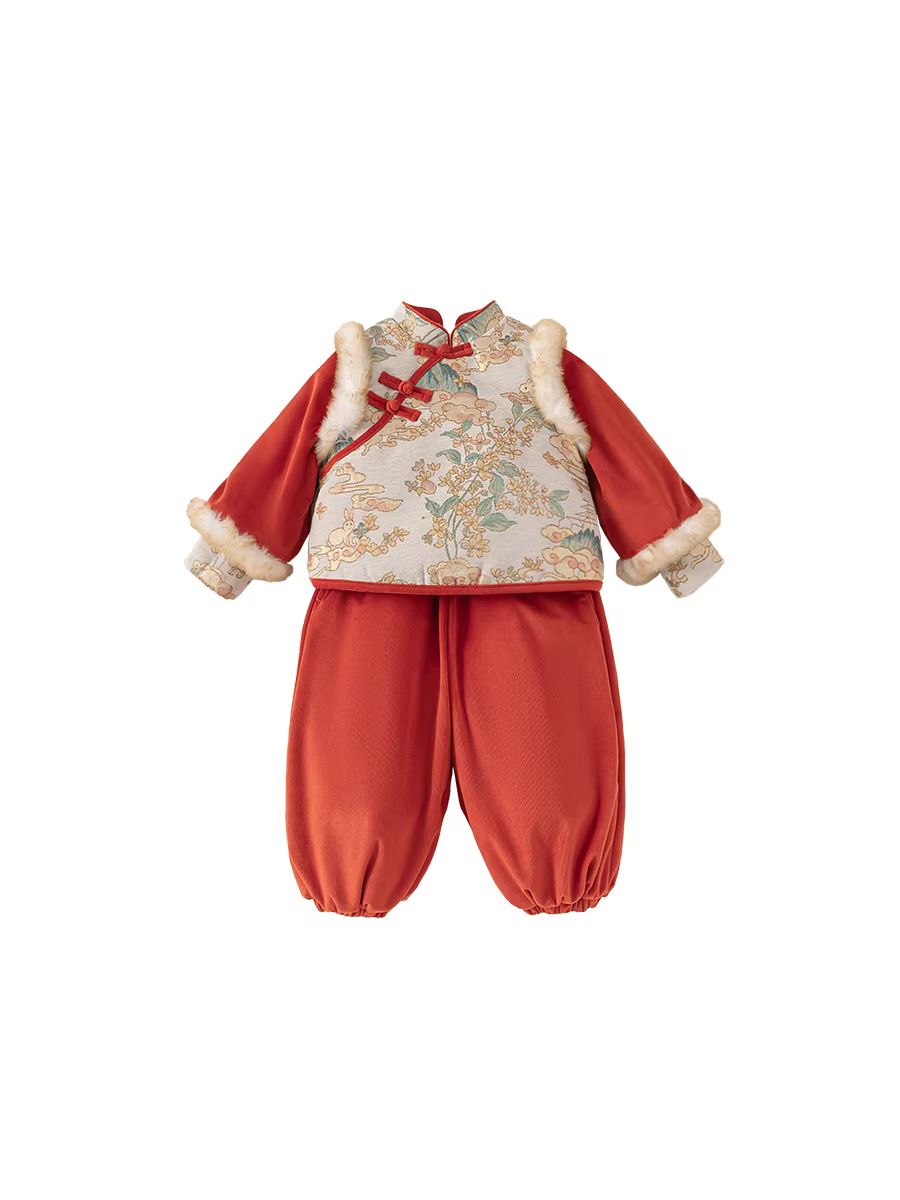 Trang phục Hanfu dành cho bé gái Quần áo trẻ em Váy bé gái một tuổi Bộ đồ Tang của bé gái Bộ lót lông cừu mùa đông phong cách cổ xưa