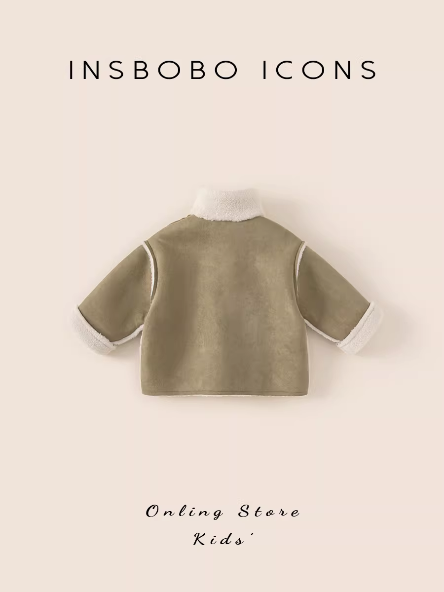 Áo khoác ngoài trẻ em INSbobo, áo lông tích hợp phong cách mùa đông cho bé gái, quần áo mùa đông ấm áp đa năng cho bé trai