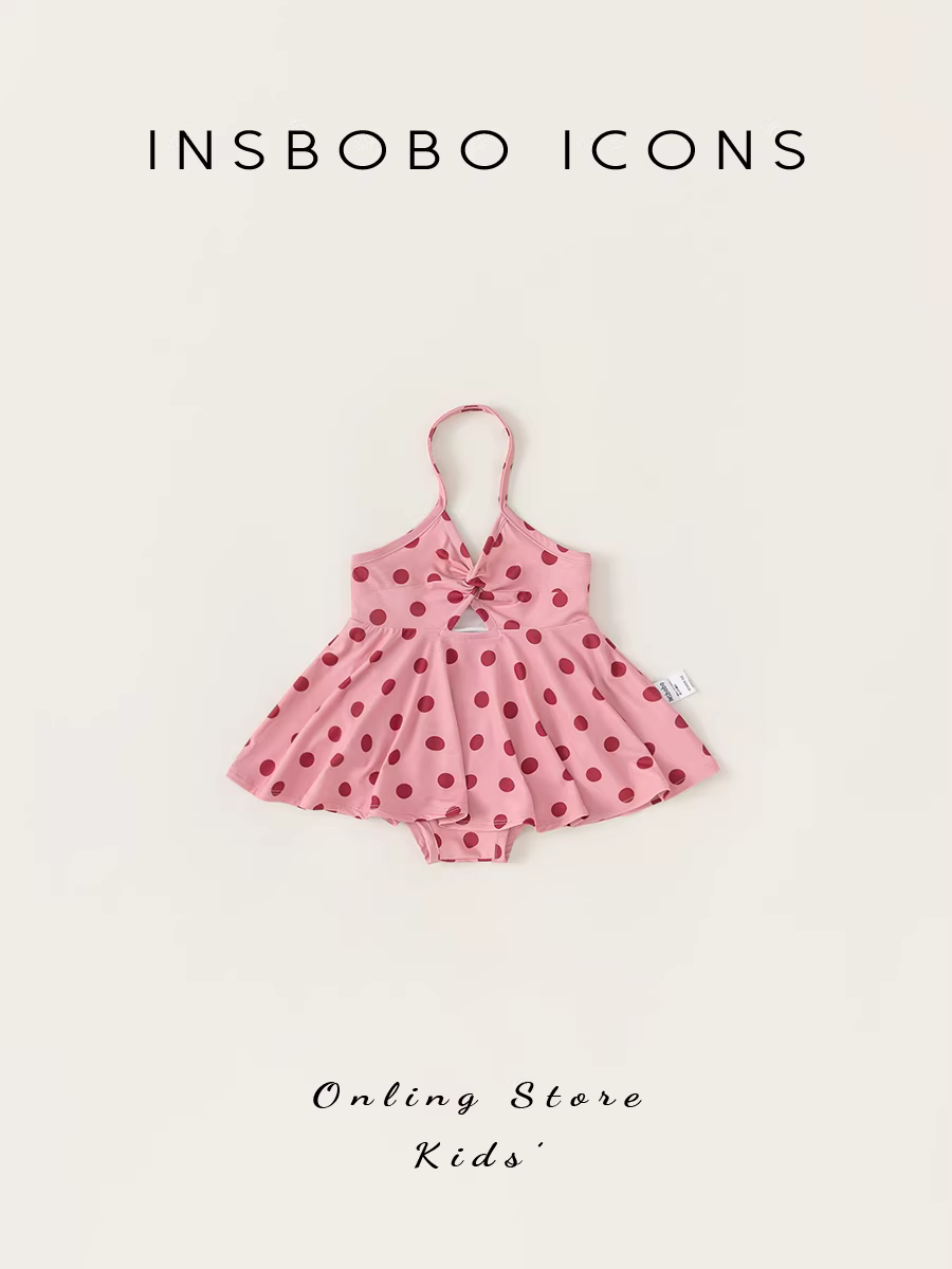 INSbobo áo tắm dây đeo cho bé gái mùa hè đồ bơi một mảnh mới chấm bi trẻ em dopamine sành điệu