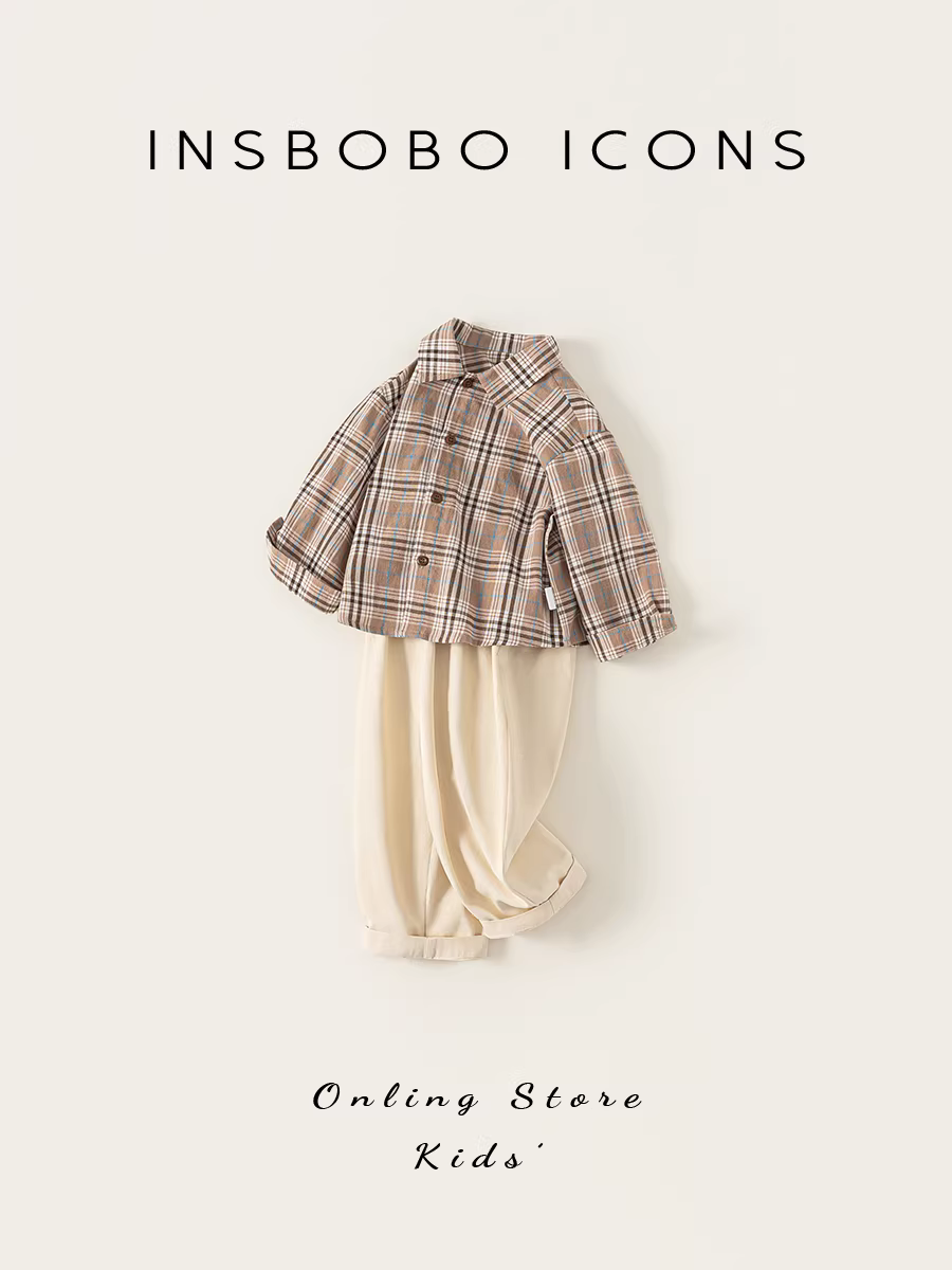 Bộ vest bé trai INSbobo thu đông 2025 kiểu mới, bộ hai mảnh kẻ caro thời trang cho bé mùa xuân thu