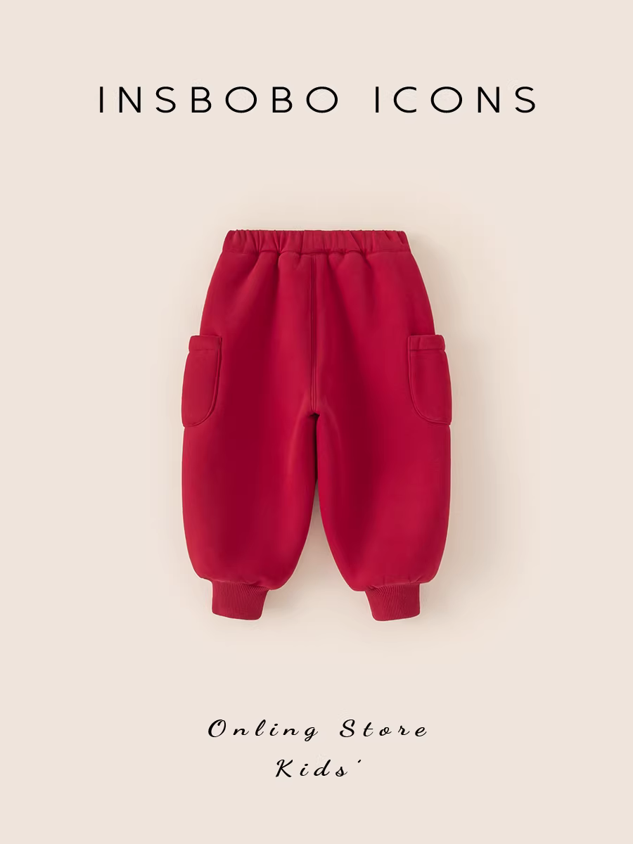 Quần dài bé trai INSbobo mùa đông 2025, quần trẻ em mới, lót lông cừu, quần dài dày giữ ấm cho bé trai