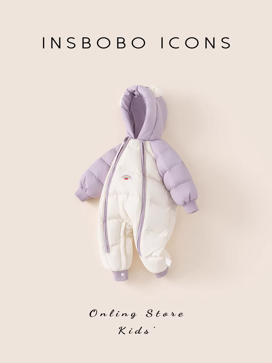 Áo khoác phao trẻ em mùa đông kiểu mới, áo khoác phao liền thân, quần áo mùa đông ngoài trời cho bé, quần áo dày dặn, 90% lông vịt trắng, quần áo trẻ em