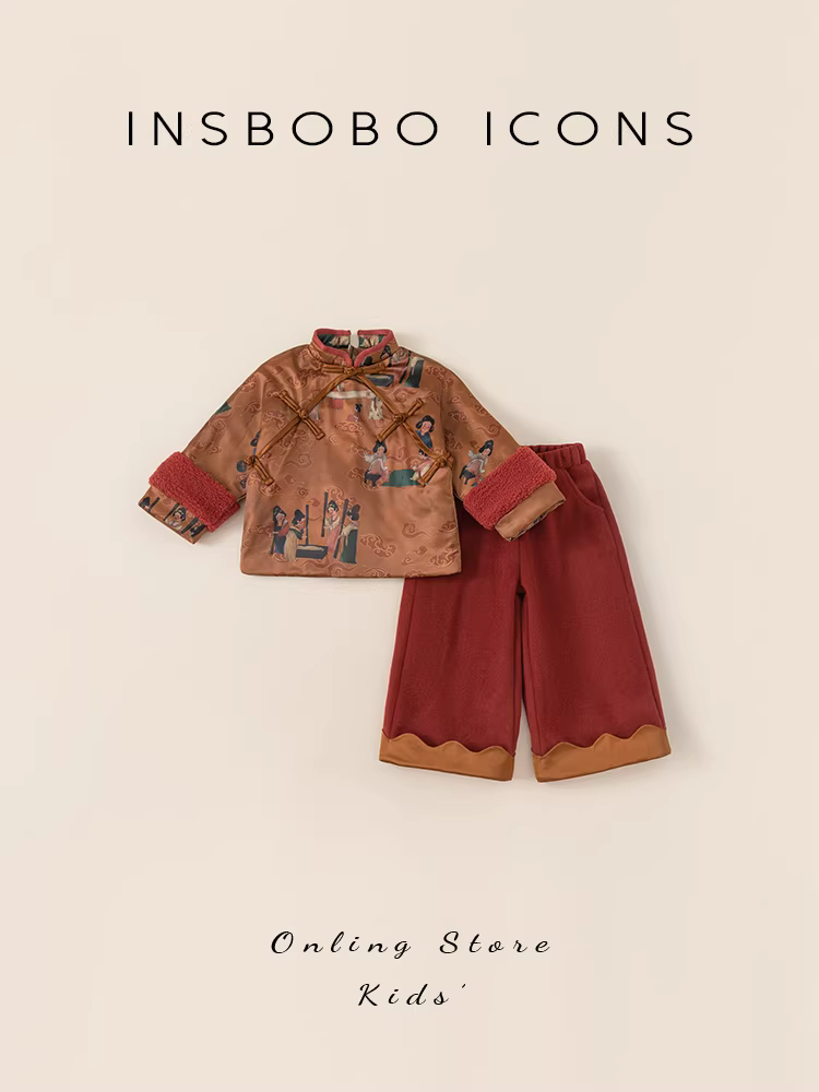 Trang phục Tết cho bé gái, quần áo Tết cho trẻ em, phong cách thu đông, trang phục mùa đông mới 2025, bộ hai mảnh, quần áo chúc mừng năm mới cho bé.