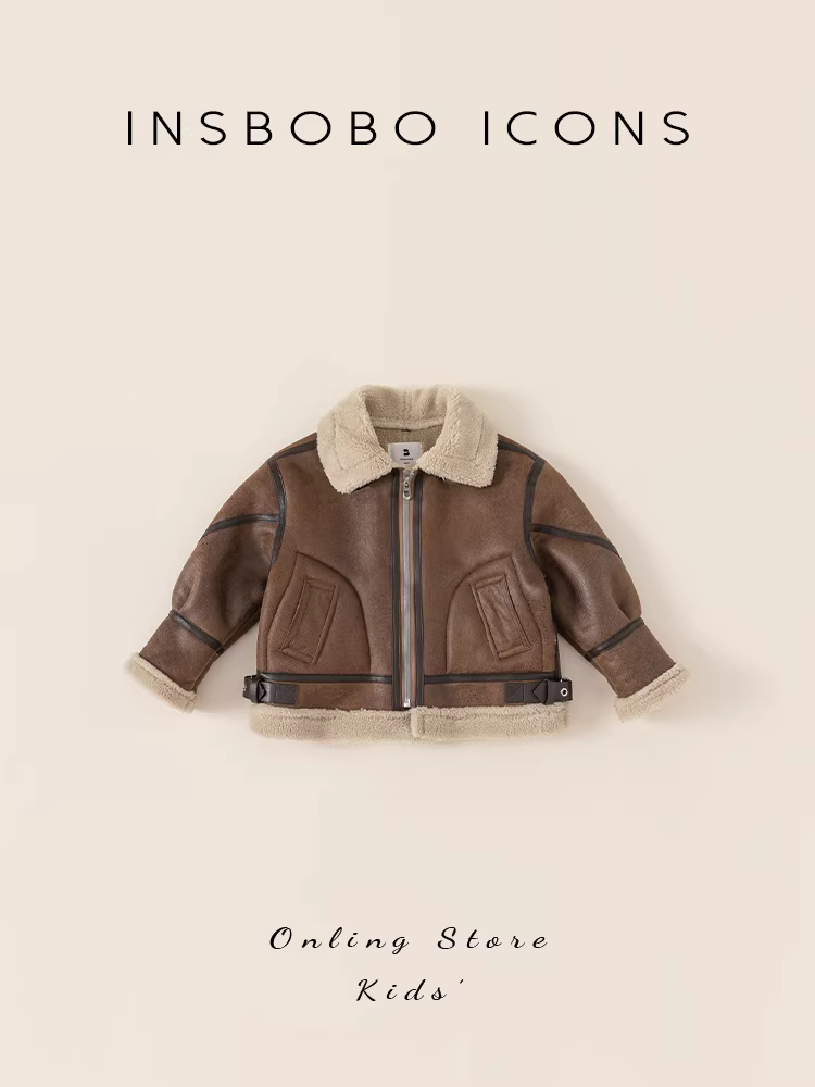 Áo khoác ngoài cho bé trai mùa thu đông 2025 phong cách mới quần áo cotton trẻ em quần áo cotton mùa thu cho bé gái áo khoác ngoài lót lông cừu da lộn dày