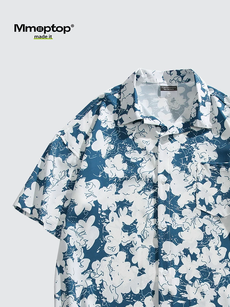 Áo sơ mi hoa mát lạnh bằng lụa băng Mmoptop dành cho nam mùa hè đi nghỉ mát bên bờ biển Hawaii áo sơ mi hoa ngắn tay dáng rộng
