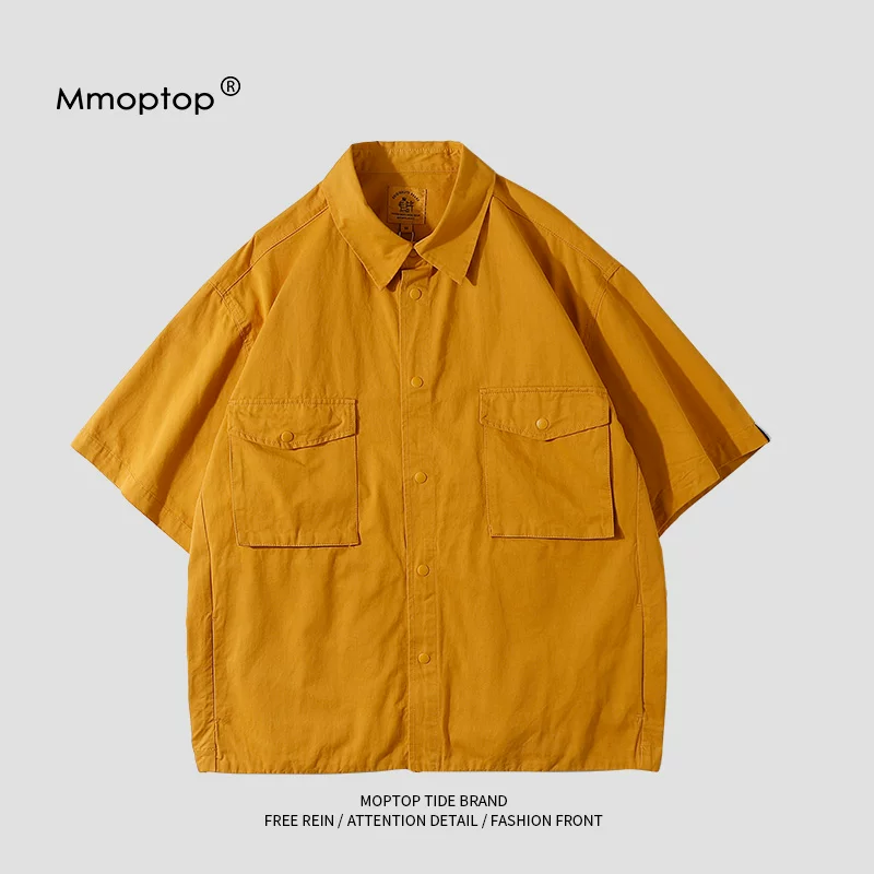 Áo sơ mi ngắn tay kiểu cityboy Nhật Bản của Mmoptop dành cho nam, áo sơ mi ngắn tay năm phần tư giản dị hợp thời trang mùa hè dành cho nam