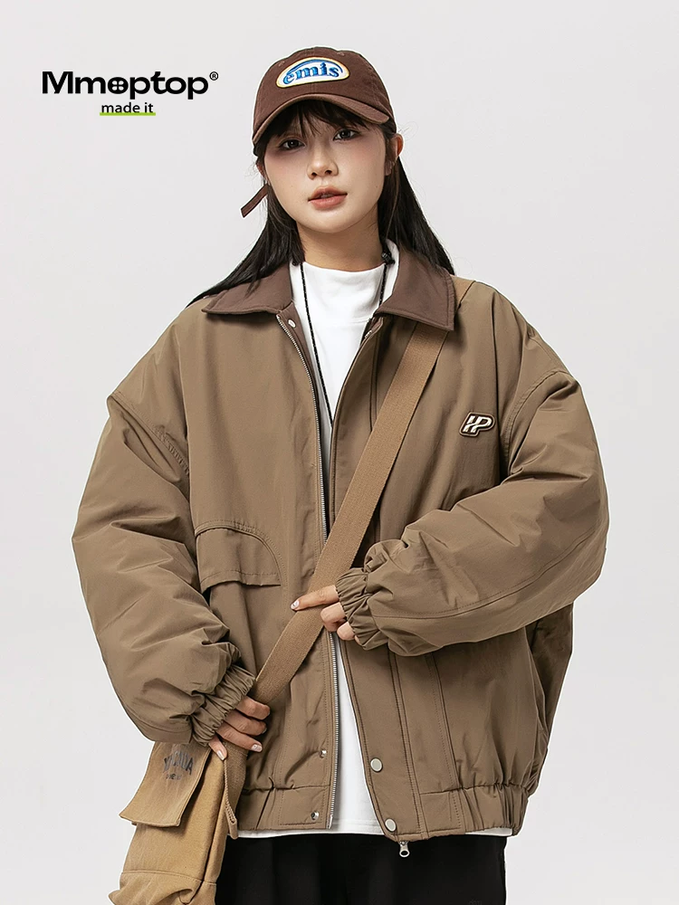 Áo khoác cotton có cổ phong cách retro Nhật Bản hợp thời trang Mmoptop dành cho nam và nữ, áo khoác ấm áp đa năng phong cách đường phố mùa đông