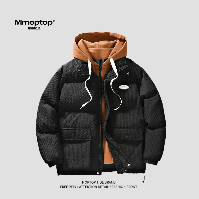 Mmoptop mùa thu đông hợp thời trang thương hiệu có mũ trùm đầu giả hai mảnh áo khoác cotton nam cặp đôi áo khoác cotton dáng rộng áo khoác cotton thông thường