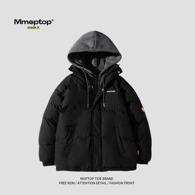 Mmoptop mùa đông phong cách Mỹ hợp thời trang thương hiệu áo khoác cotton có mũ trùm đầu nam mùa đông giản dị áo khoác cotton giả hai mảnh áo khoác cotton nam áo khoác độn bông