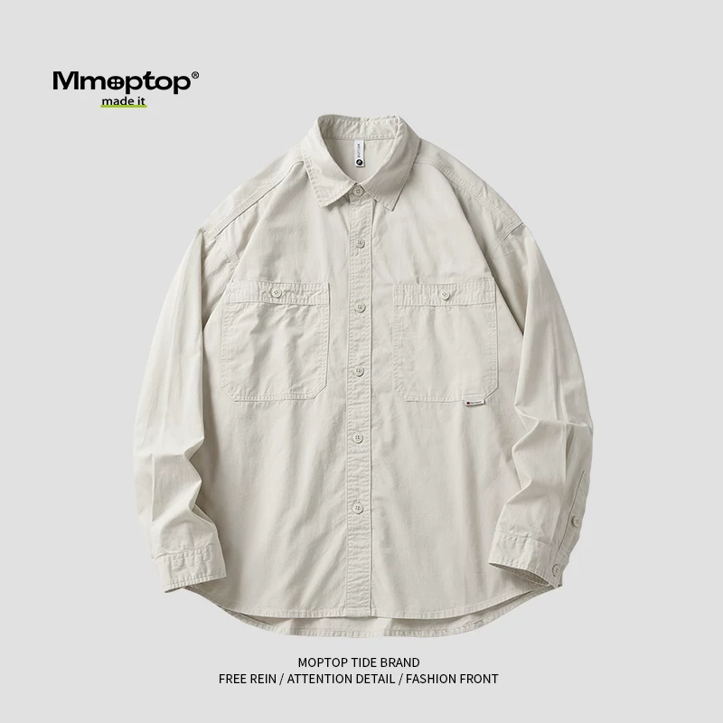 Mmoptop mùa xuân mới màu trơn giản dị áo sơ mi cặp đôi nam cotton nguyên chất áo sơ mi dài tay dáng rộng áo khoác hợp thời trang