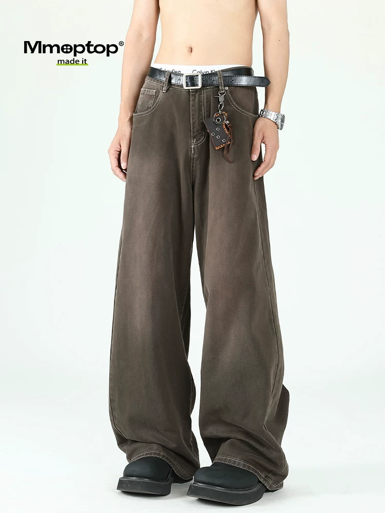 Quần jean Mmoptop retro wash dành cho nam và nữ, quần dài ống rộng ống rộng dáng rộng cao cấp mùa thu