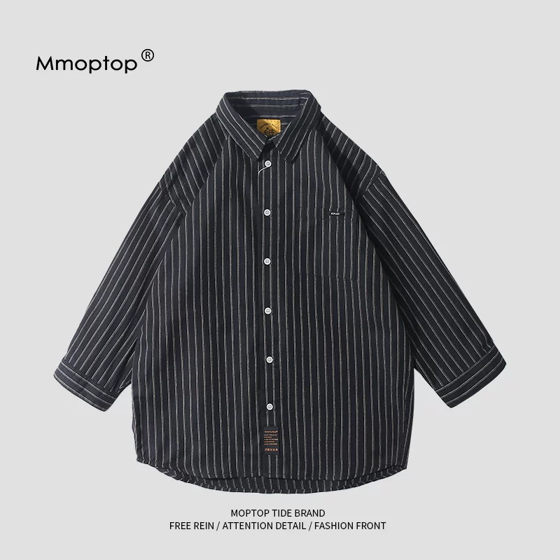 Mmoptop Áo sơ mi cặp đôi 7 tay sọc phong cách retro phong cách Hàn Quốc mùa hè mới áo khoác thường ngày dành cho nam