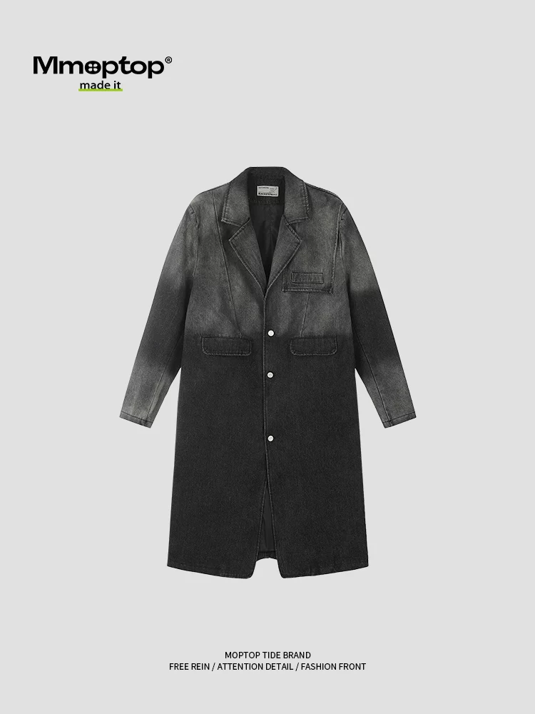 Mmoptop phong cách Anh quốc đã giặt sạch áo khoác denim dài cổ điển mùa thu dành cho nam giới áo khoác đường phố cao cấp phong cách thời trang thương hiệu nam