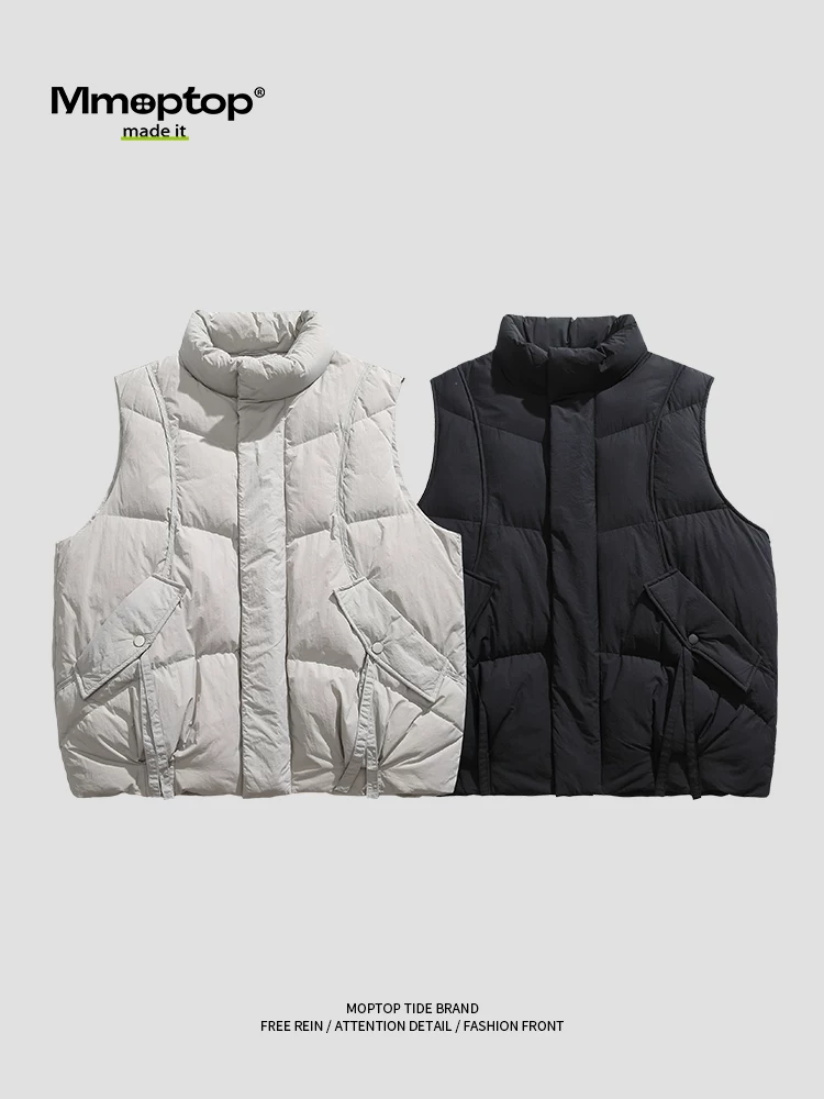 Áo vest cotton hợp thời trang mùa đông Mmoptop dành cho nam, áo khoác cotton không tay cổ đứng dáng rộng, áo khoác cotton ấm áp thông thường dành cho nam.