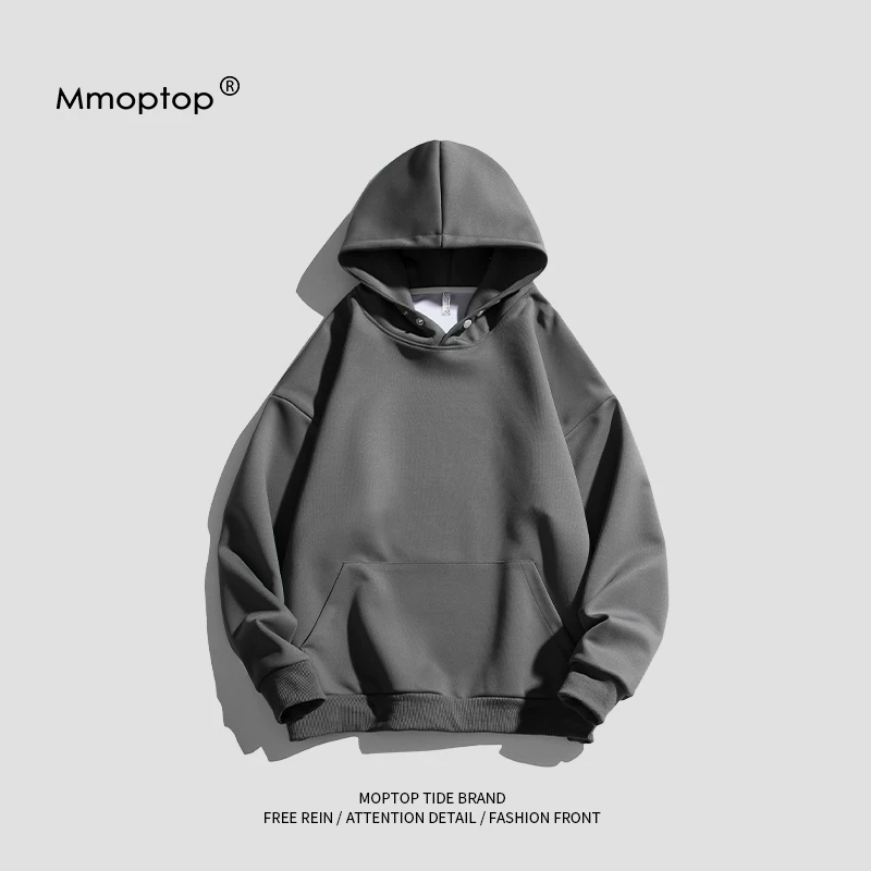 Áo nỉ có mũ trùm đầu màu trơn Mmoptop dành cho nam, áo khoác dáng rộng phong cách Nhật Bản mới mùa xuân dành cho cặp đôi thương hiệu thời trang dành cho nam