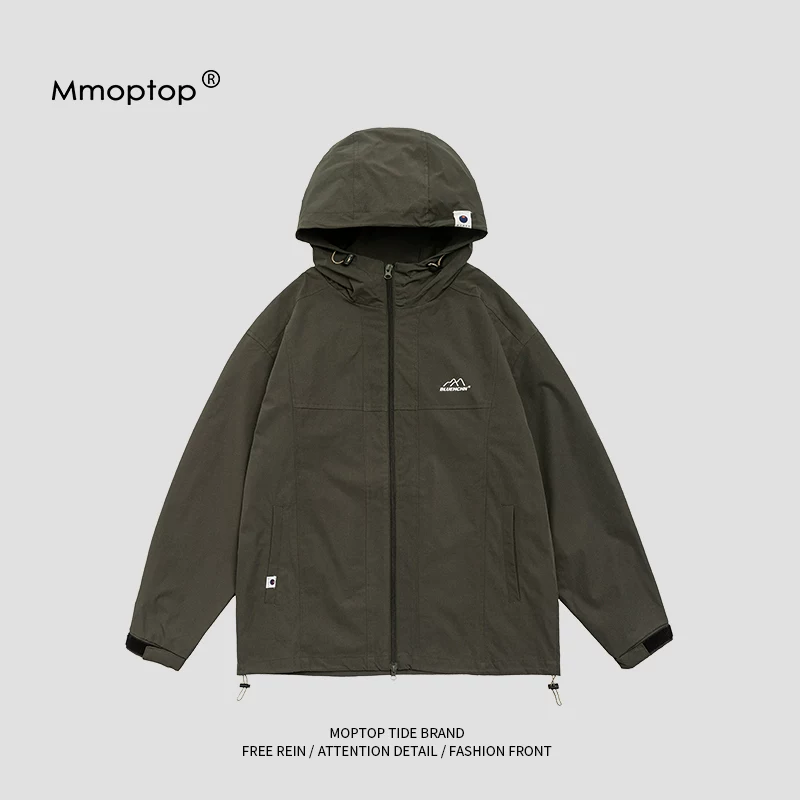 Mmoptop2023 Áo khoác có mũ trùm đầu phong cách retro hợp thời trang mới của Mỹ dành cho nam, áo khoác đơn giản màu trơn mùa xuân thu dành cho nam