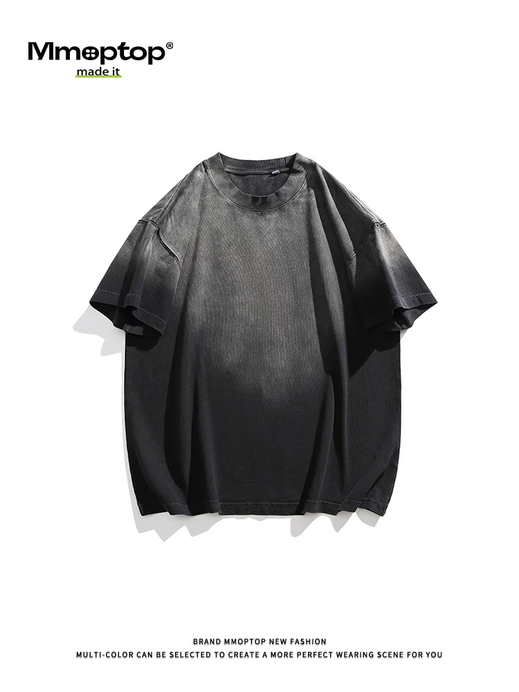 Áo thun ngắn tay kiểu cổ điển Mỹ Mmoptop dành cho nam và nữ, áo thun mùa hè 300g chất liệu cotton nguyên chất nặng 300g dành cho nam.