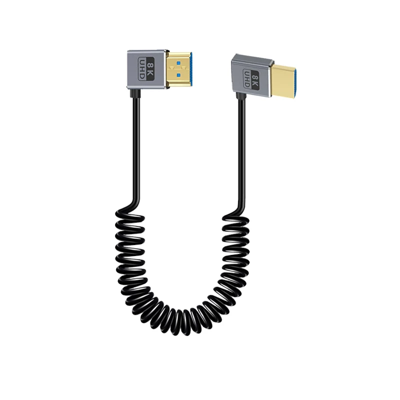 Cáp HDMI lò xo mềm siêu mỏng độ phân giải 8K, hỗ trợ 4K@240hz, đầu nối kép, dùng cho máy ảnh DSLR, ổn định hình ảnh, màn hình.