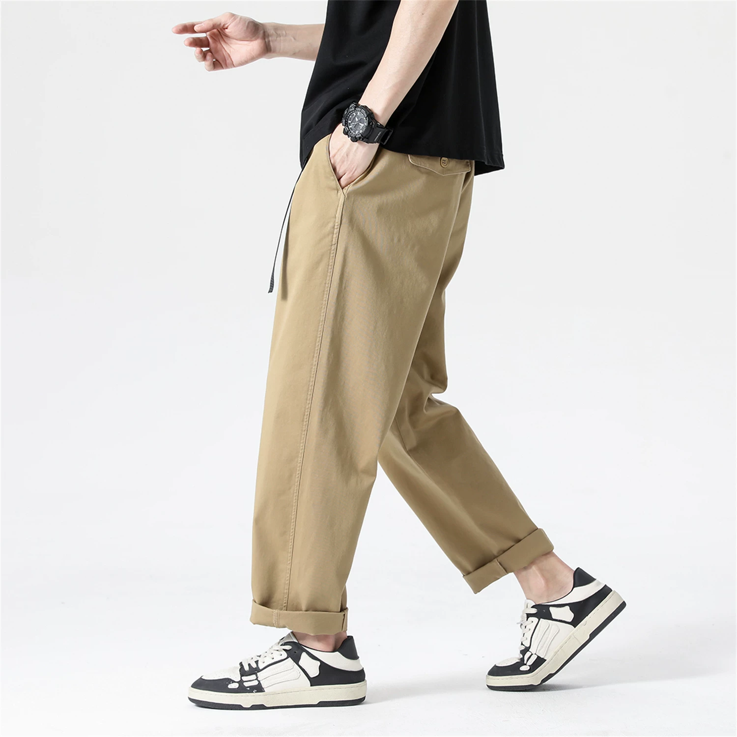 Quần may ba chiều Don Quixote! Quần mùa hè mỏng, rộng, ống thẳng, thể thao, ống rộng, dáng suông, quần lửng chín phần dành cho nam.