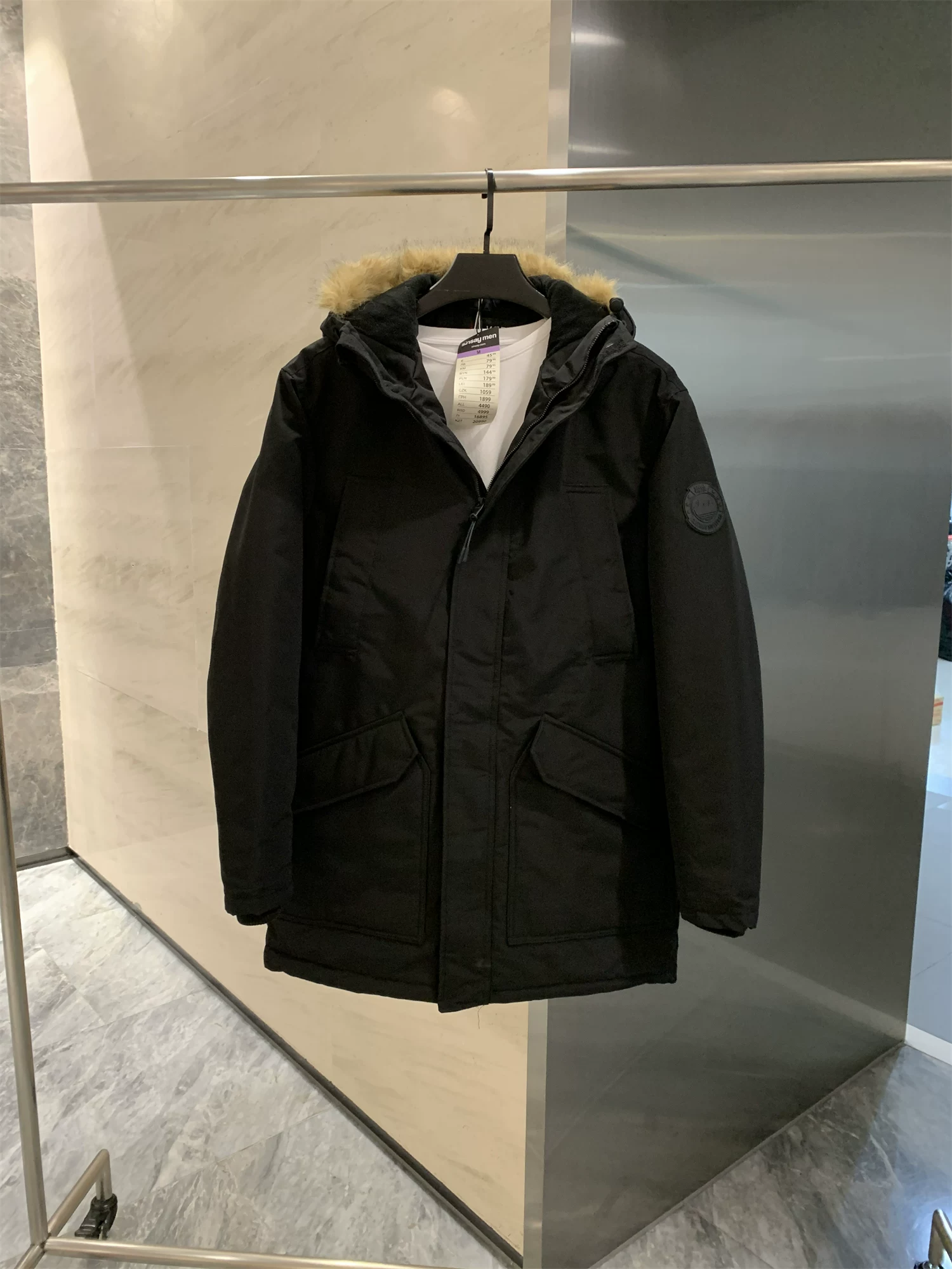 Don Quixote đến Tây Ban Nha! Áo khoác cotton dài vừa phải có cổ lông nhiều túi dành cho nam mùa đông, quần áo hợp thời trang chống gió và chống lạnh.