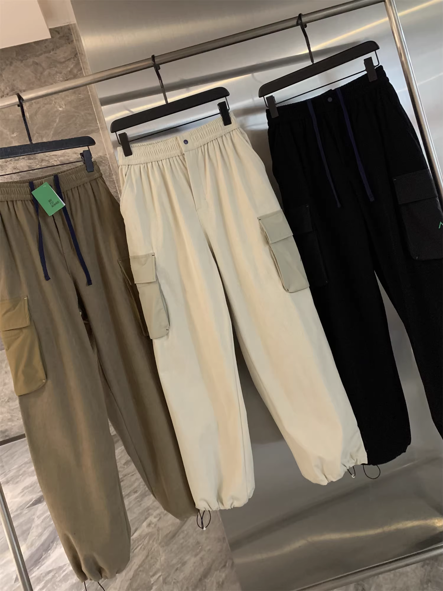 Don Quixote Quần kaki kiểu Mỹ! Quần dài nam mùa thu đông chất liệu lông cừu mỏng ấm áp thoải mái có thun co giãn ở eo quần công sở ống thẳng quần thường ngày