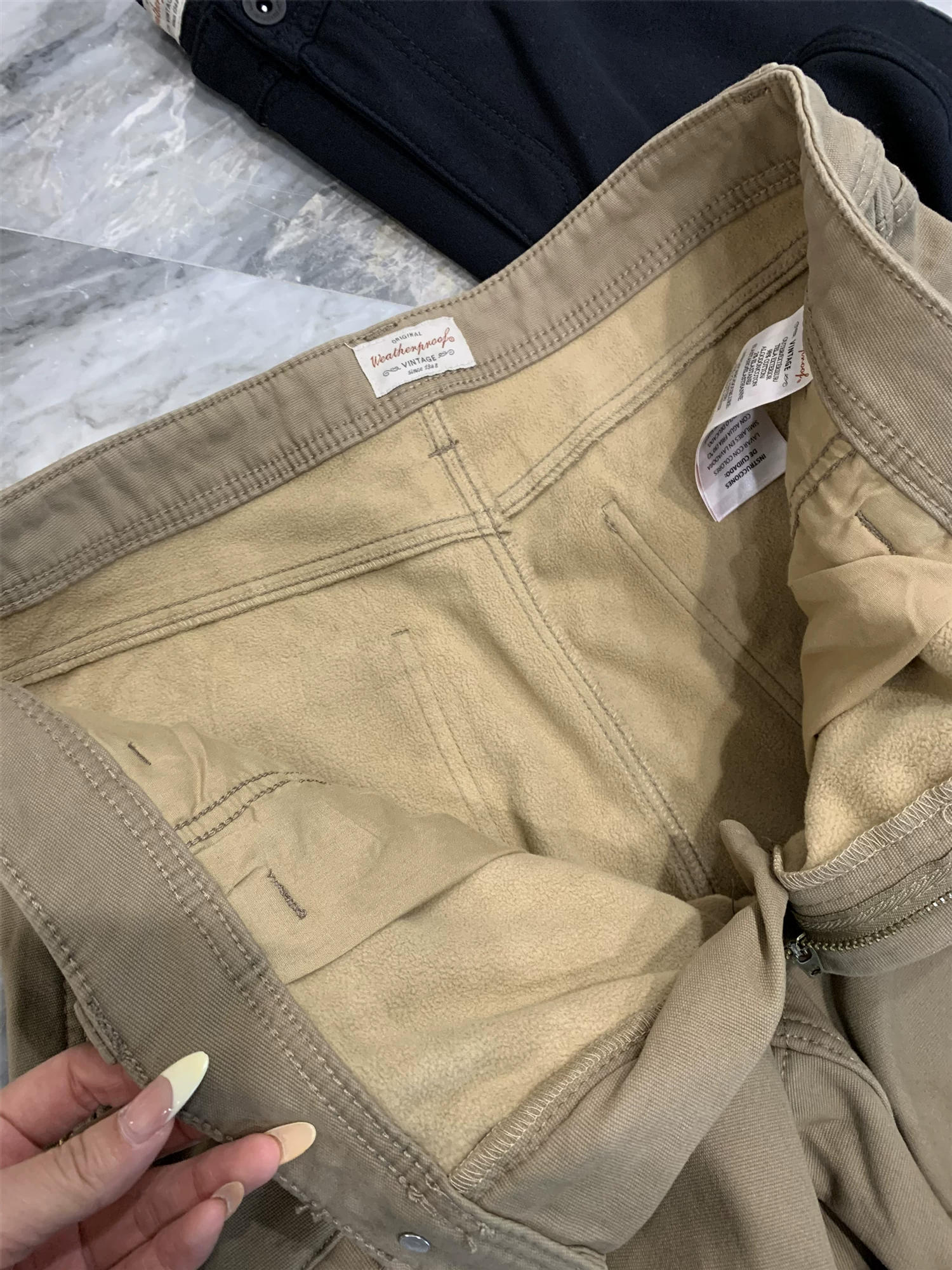 Don Quixote Bắc Mỹ Ngoài trời! Vải cotton đã qua xử lý! Quần vải bố bền, lót lông cừu giữ ấm mùa thu đông, kiểu dáng thường ngày dành cho nam