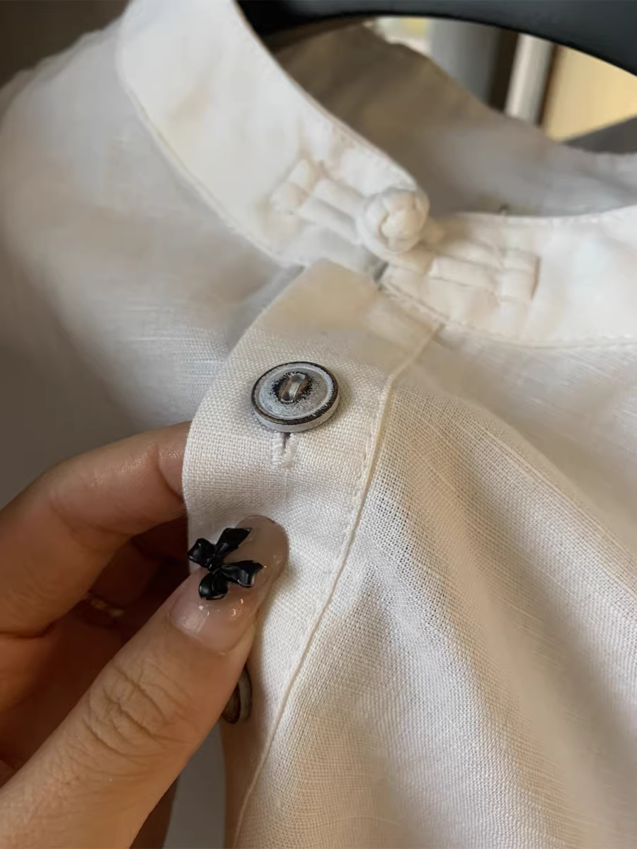 Dòng sản phẩm phong cách dân tộc Don Quixote! 50% lanh + 50% cotton! Áo sơ mi nam tay ngắn cổ đứng thanh lịch, kiểu retro mùa hè, cài khuy.