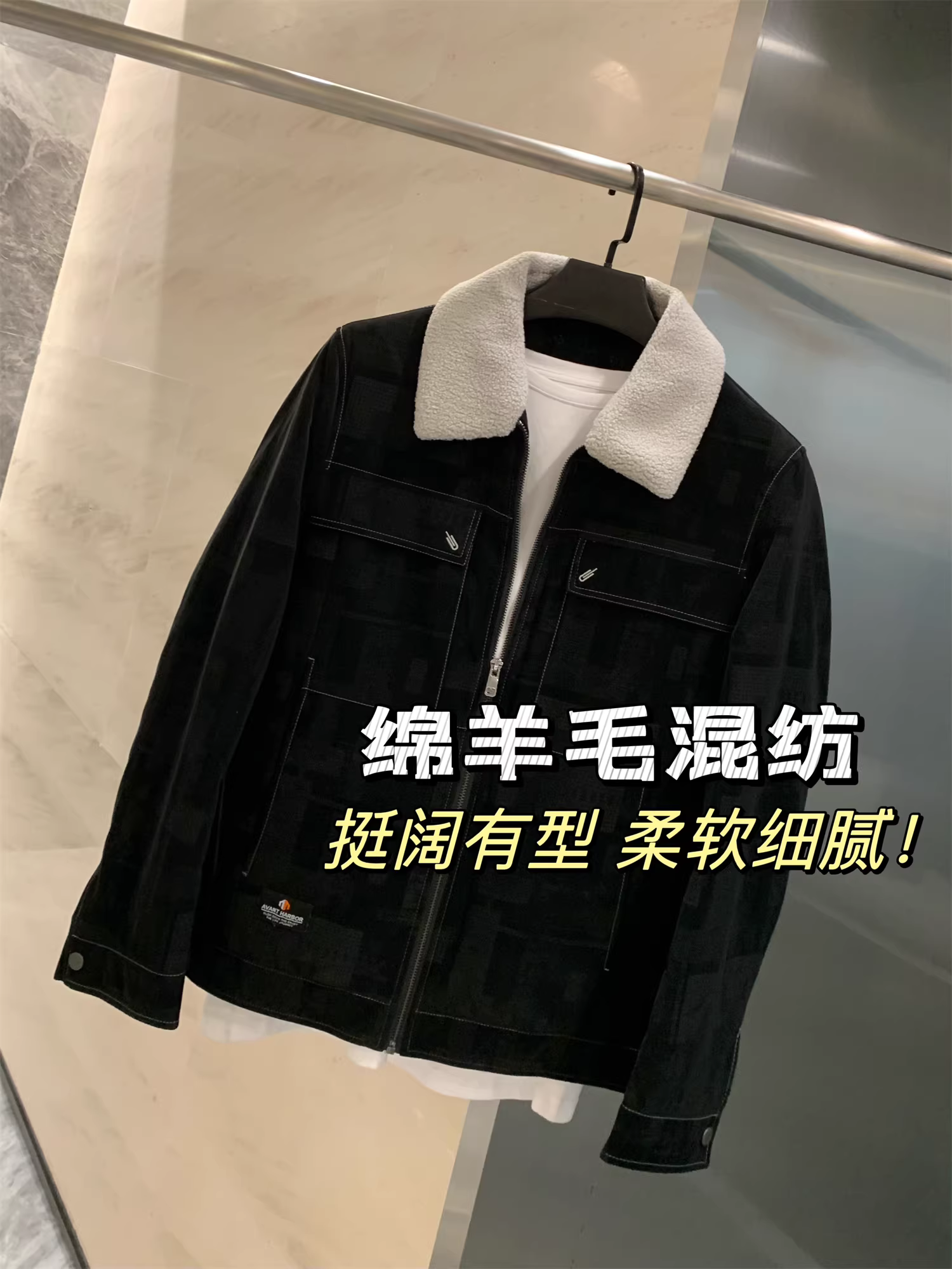 Hàng chất lượng thương hiệu Don Quixote H! Cổ áo len cừu có thể tháo rời! Áo khoác cotton có ve áo ấm áp dành cho nam giới, thích hợp cho mùa thu đông.