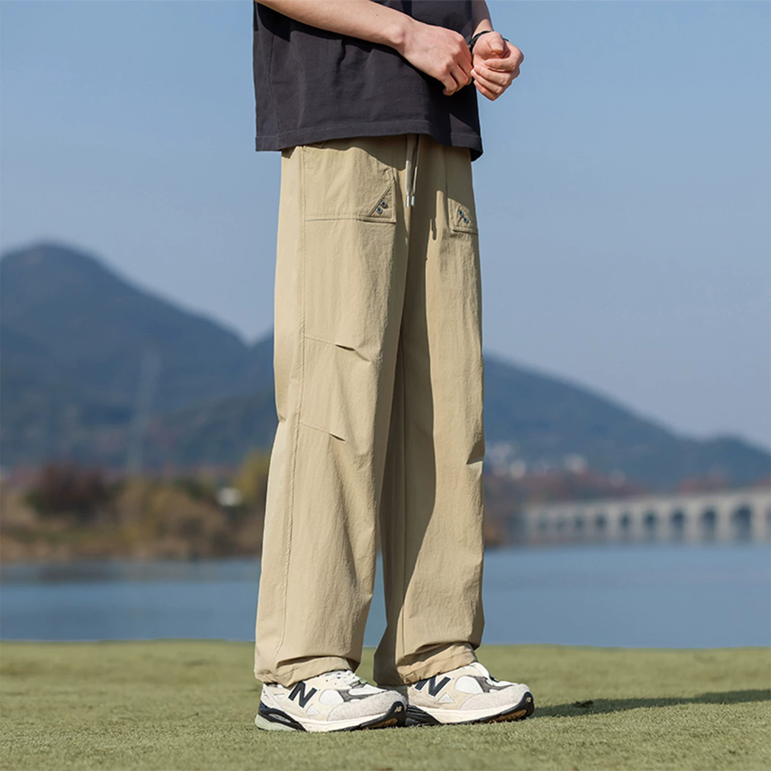 Don Quixote Mountain Series Light Outdoor! Unisex! Quần ống đứng lưng thun thông thường mùa hè mới