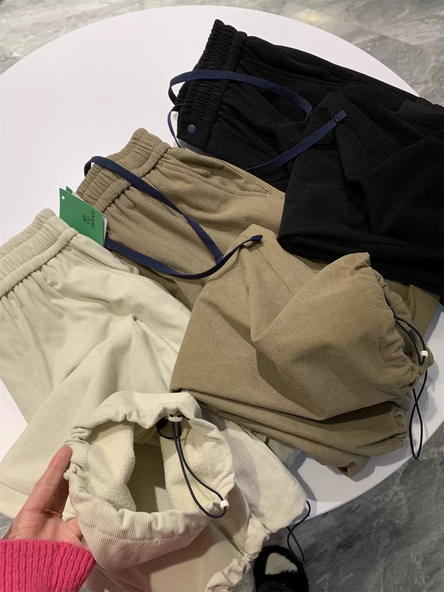 Don Quixote Quần kaki kiểu Mỹ! Quần dài nam mùa thu đông chất liệu lông cừu mỏng ấm áp thoải mái có thun co giãn ở eo quần công sở ống thẳng quần thường ngày