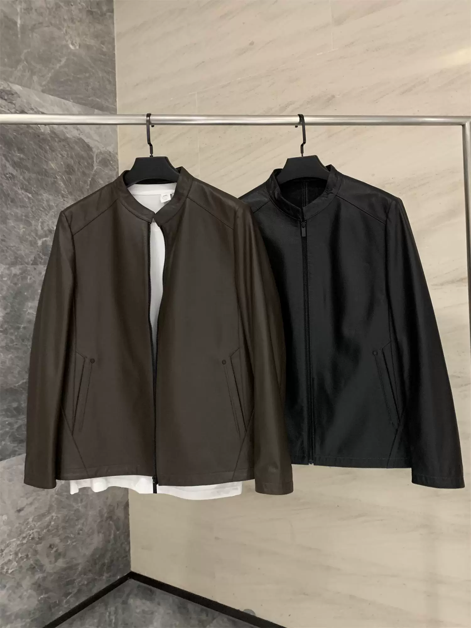 Tủ Don Quixote 1998! Da bò cao cấp! Áo khoác nam cổ đứng thời trang mùa thu, áo khoác thường ngày hợp thời trang