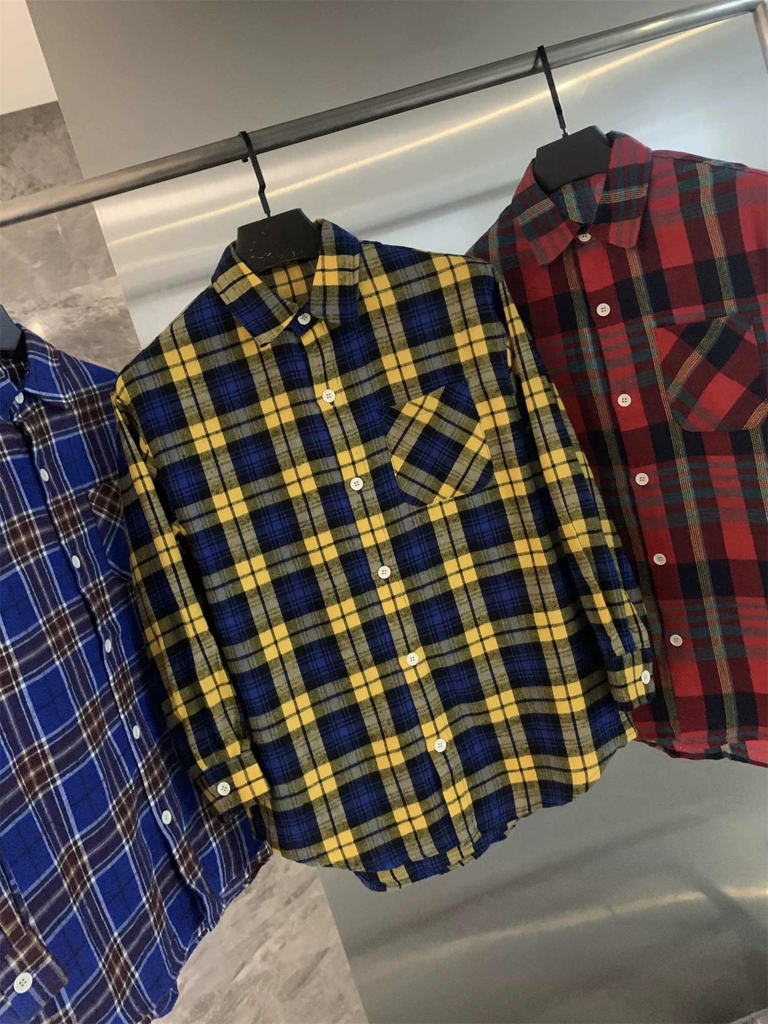 Don Quixote phong cách retro Mỹ! Áo sơ mi kẻ caro dài tay chất liệu flannel cotton 100% chải kỹ! Áo sơ mi nam mùa thu phong cách thường ngày