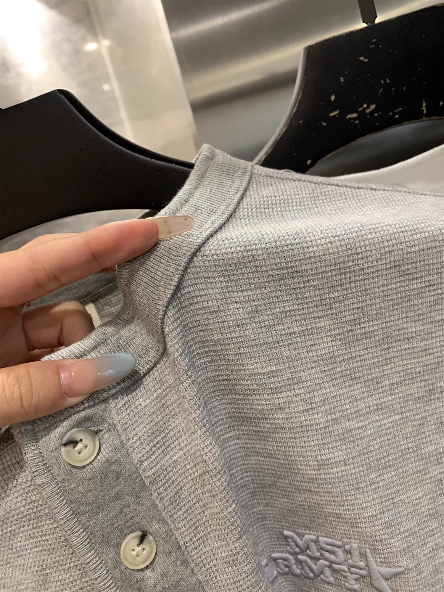 Áo thun nam cổ Henry kiểu retro, chất liệu vải waffle dệt kim Don Quixote! Mặc sẵn, giặt máy được! Thời trang.