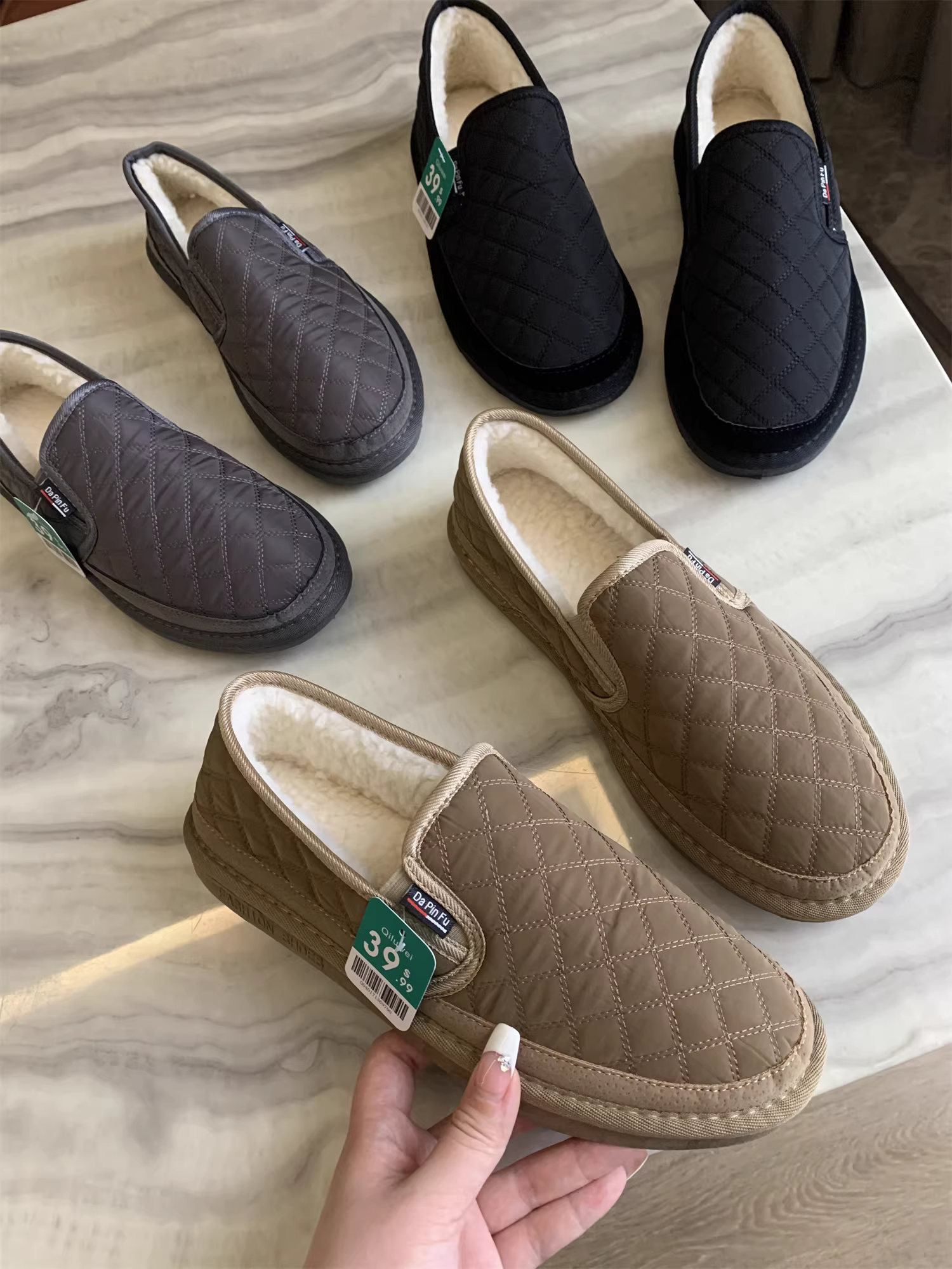 Don Quixote đặt hàng! $39,99 USD! Giày lười lót lông cừu mùa đông, dày dặn, ấm áp, kiểu dáng thời thượng.