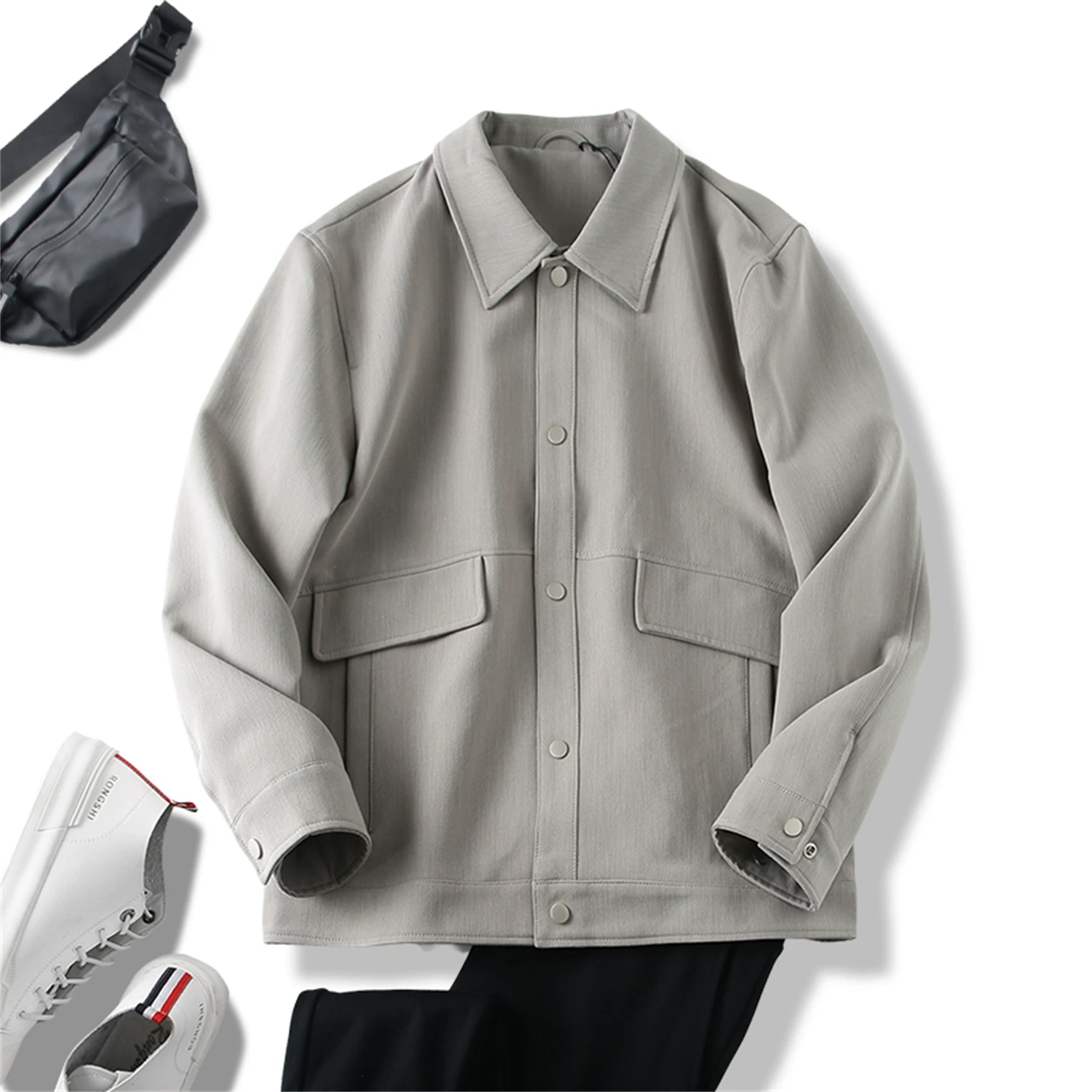 Don Quixote, phong cách Ý! Kết cấu tinh tế! Áo khoác công sở mùa xuân kiểu dáng giản dị, cổ trụ.