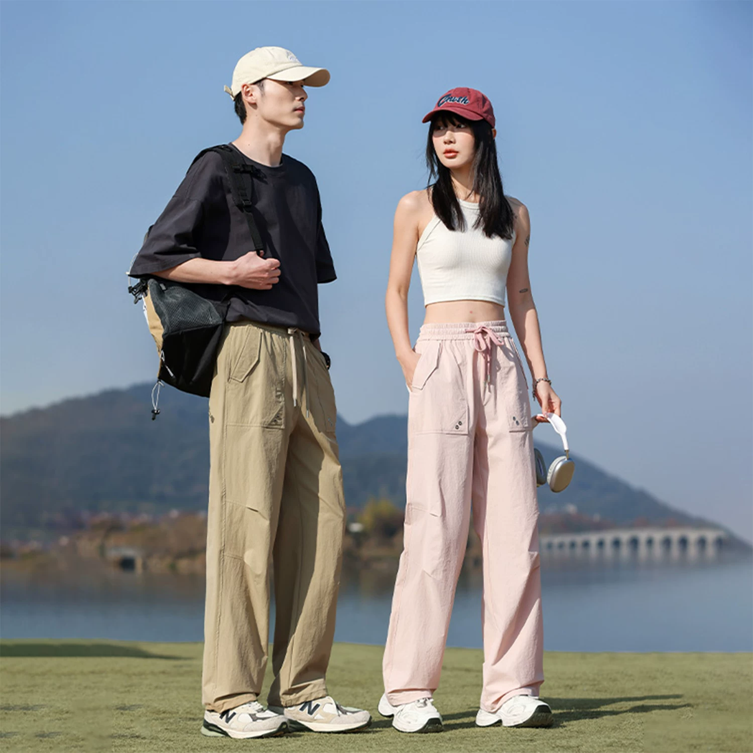 Don Quixote Mountain Series Light Outdoor! Unisex! Quần ống đứng lưng thun thông thường mùa hè mới