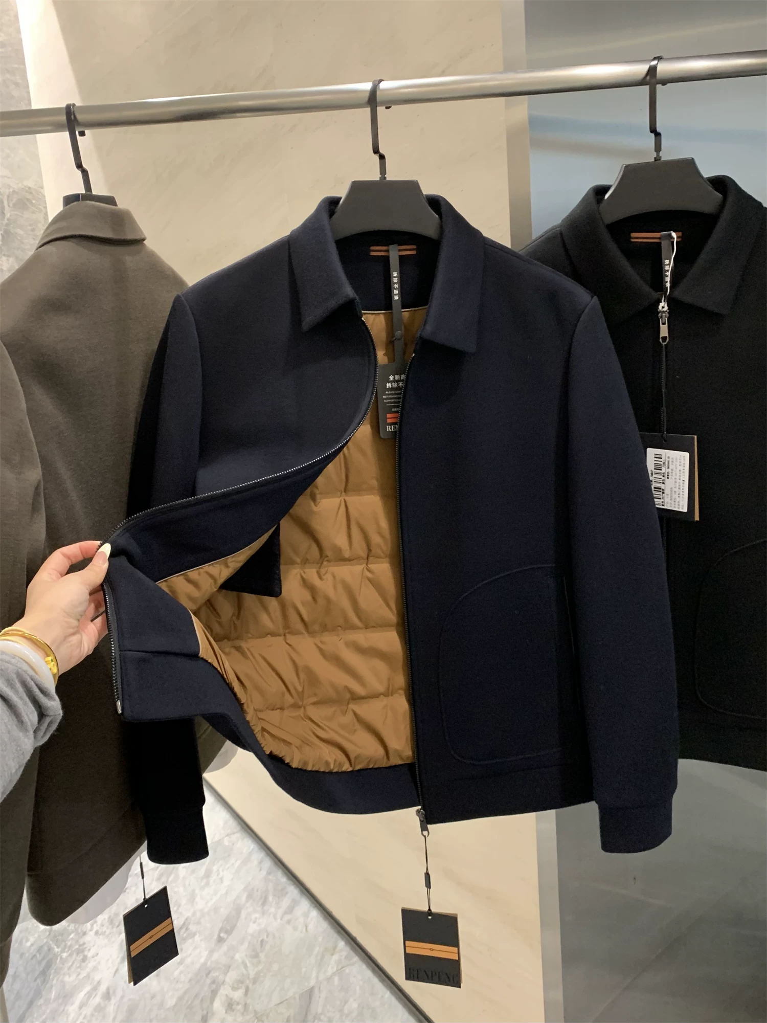 Áo khoác lông vũ nam Don Quixote dòng Z của Ý! Áo khoác mùa đông chất liệu len cừu dệt mịn + 90% lông ngỗng, kiểu dáng cổ điển, phong cách thường ngày.