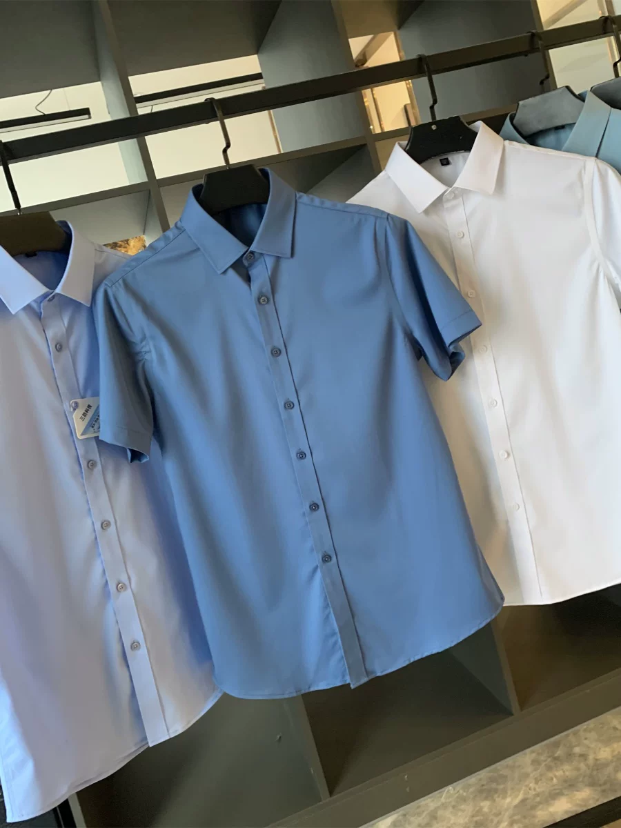 Vải kỹ thuật ba lớp chống thấm Don Quixote! Mềm mịn như lụa và chống nhăn! Áo sơ mi ngắn tay màu trơn mùa hè dành cho nam.