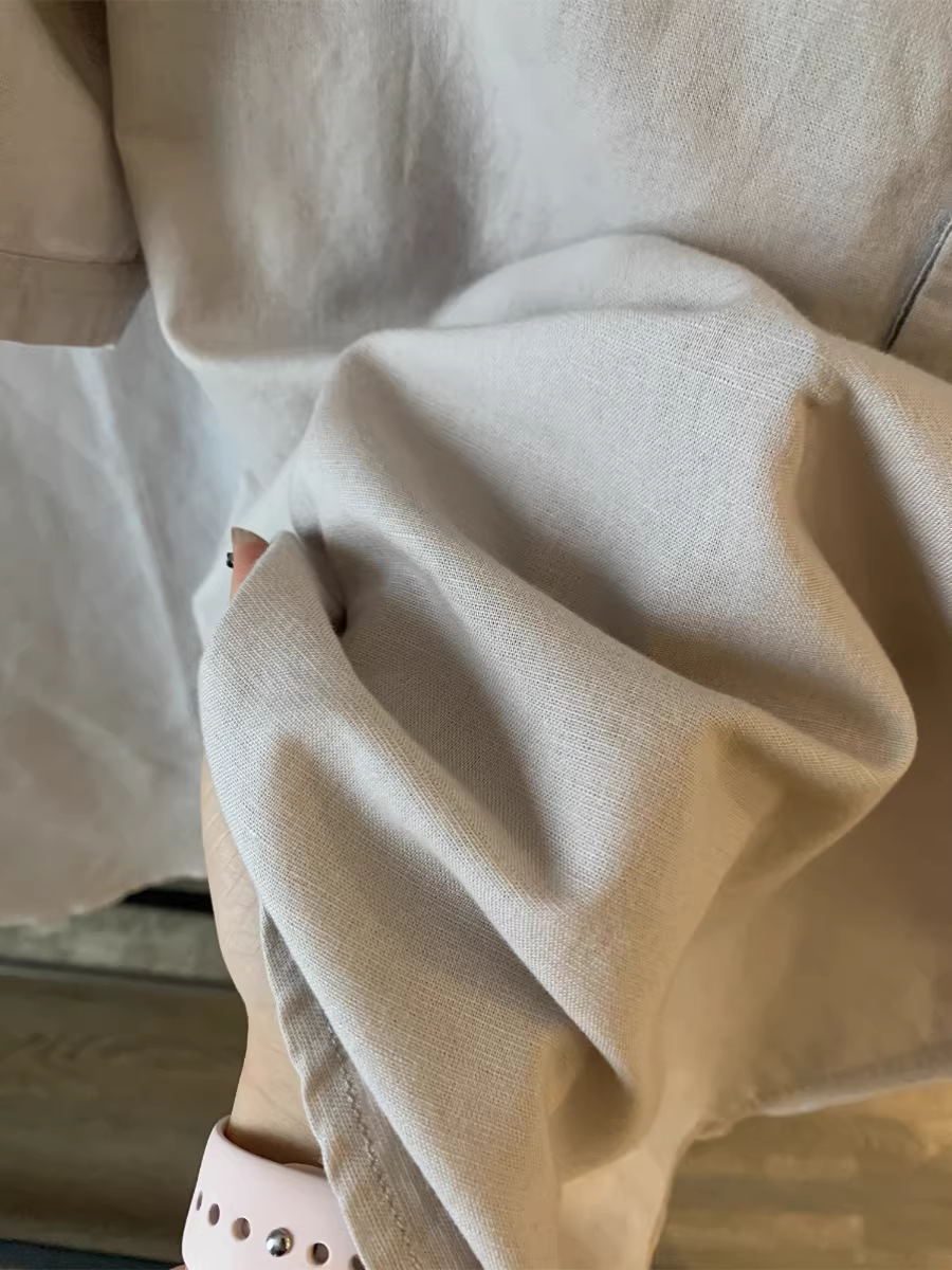 Dòng sản phẩm phong cách dân tộc Don Quixote! 50% lanh + 50% cotton! Áo sơ mi nam tay ngắn cổ đứng thanh lịch, kiểu retro mùa hè, cài khuy.