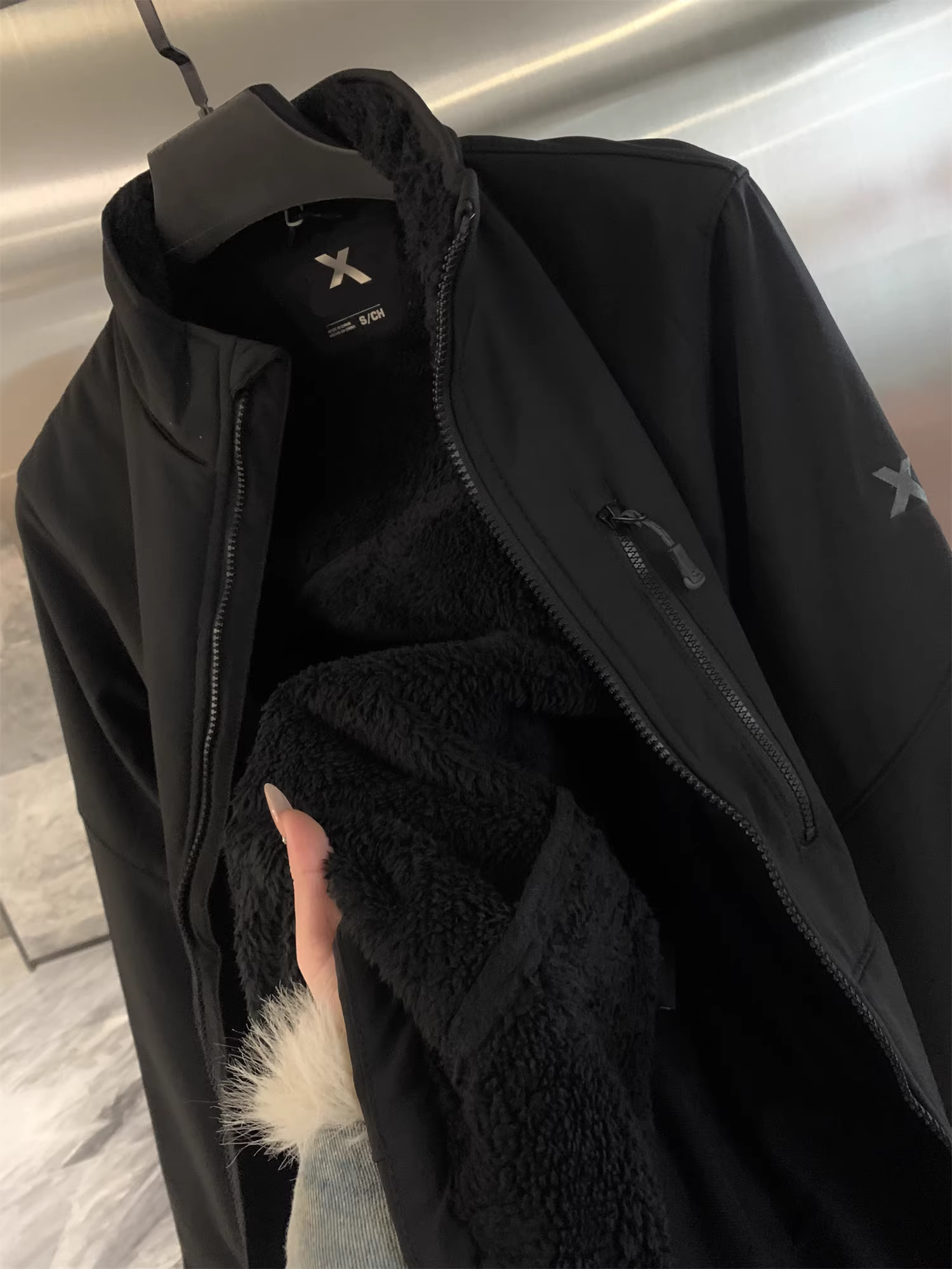 Don Quixote North American Brick Industry Outdoor! Áo khoác cổ đứng chống nước ngoài trời có lót lông cừu tổng hợp mùa thu đông dành cho nam.