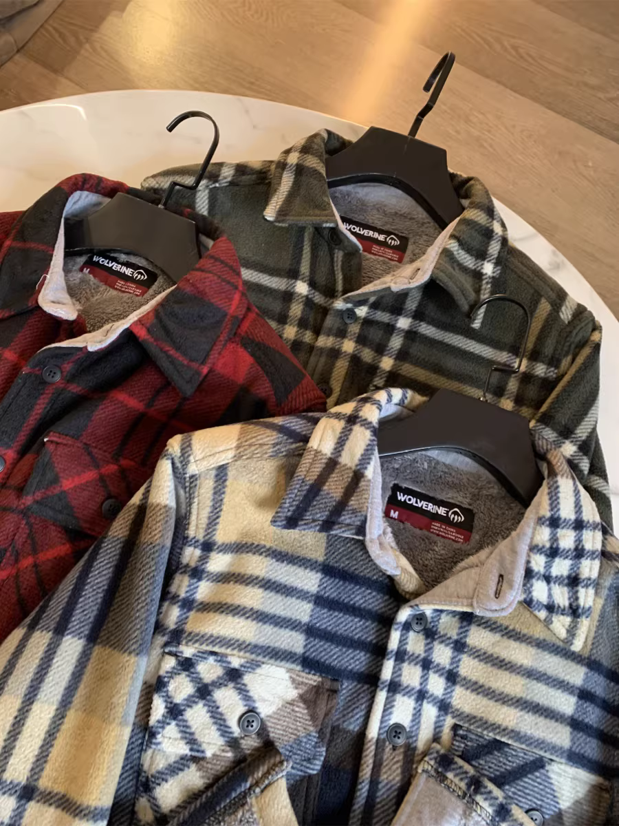 Don Quixote có thể sống sót qua mùa đông ở miền nam! Được lót lông cừu và dày dặn để giữ ấm! Áo khoác kẻ sọc thường ngày bằng vải flannel mùa thu đông dành cho nam.