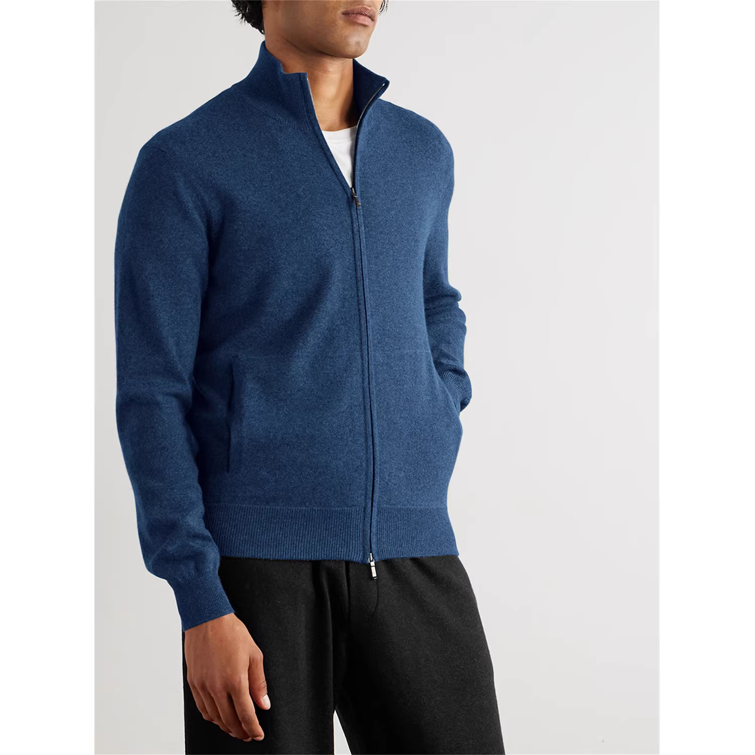 Áo len dệt kim cổ đứng khóa kéo đôi mùa thu đông phong cách Don Quixote Old Money! Len Merino + Tơ tằm!