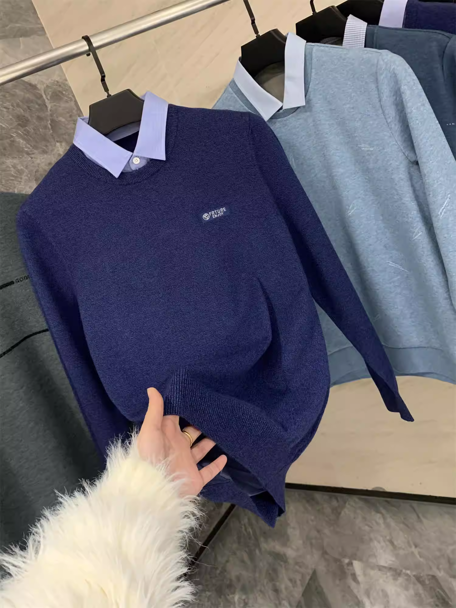 Don Quixote giúp nhà máy thanh lý hàng tồn kho! Áo hai mảnh/áo len/áo sơ mi giả! Áo ấm mùa thu đông có lớp lót lông cừu, kiểu dáng thường ngày