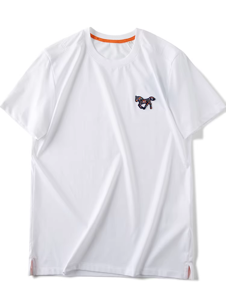 Don Quixote, sự sang trọng của Ý! Công nghệ cảm ứng mát mẻ! Thêu hình ngựa nhiều màu sắc! Áo thun ngắn tay mùa hè phong cách thường ngày