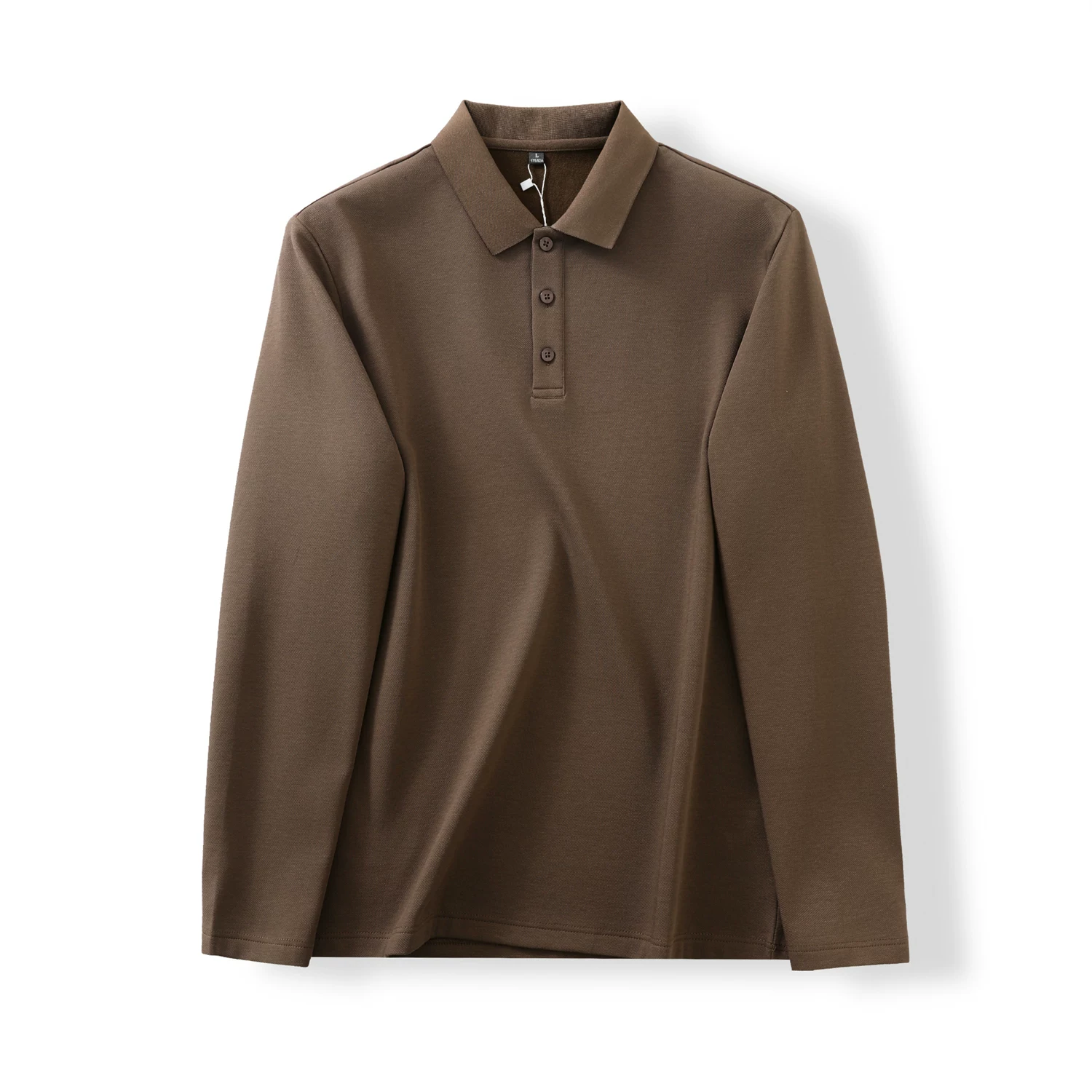 Công nghệ Don Quixote Warm Core! Áo sơ mi POLO nam chất liệu pha lụa, màu trơn, mỏng, chất liệu nỉ, tay dài, kiểu dáng thường ngày, mùa thu