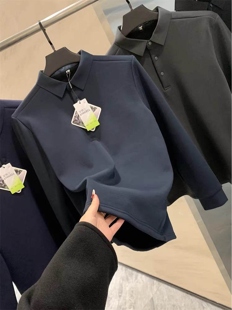 Don Quixote Áo thun polo dài tay chất liệu tơ tằm + cashmere! Áo lót giữ ấm dày dặn mùa thu đông dành cho nam